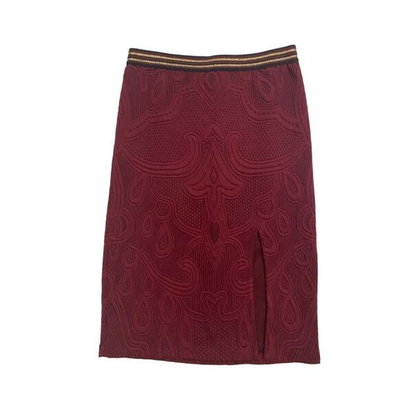 Medium Maeve Anthro Burgundy Elastic Waist Pull On Skirt Puffy Patterned Soft - Picture 2 of 5